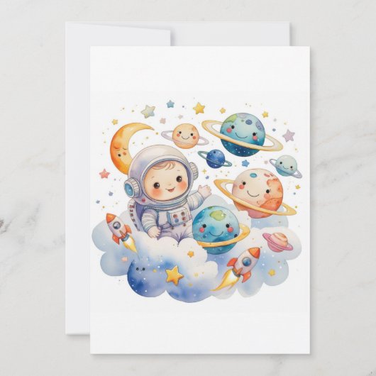Invitation L'astronaute Planètes spatiales garçon 1er anniver (Dos)