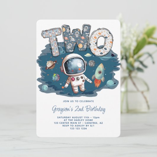 Invitation L'astronaute Rocket Outerspace 2e anniversaire (Debout devant)