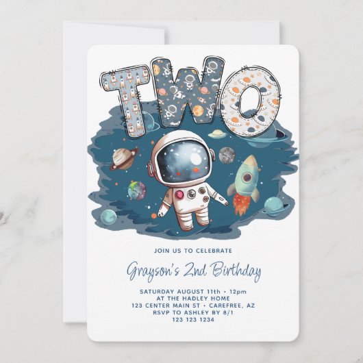 Invitation L'astronaute Rocket Outerspace 2e anniversaire (Devant)