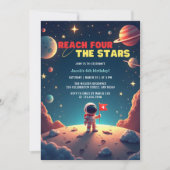 Invitation L'astronaute Space Stars Boy 4e anniversaire (Devant)