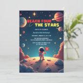 Invitation L'astronaute Space Stars Boy 4e anniversaire (Debout devant)