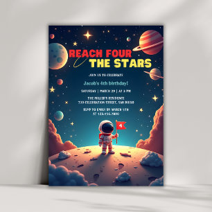 Invitation L'astronaute Space Stars Boy 4e anniversaire