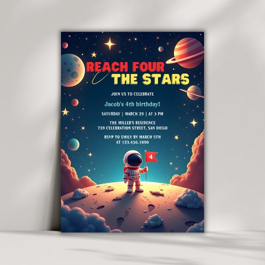 Invitation L'astronaute Space Stars Boy 4e anniversaire
