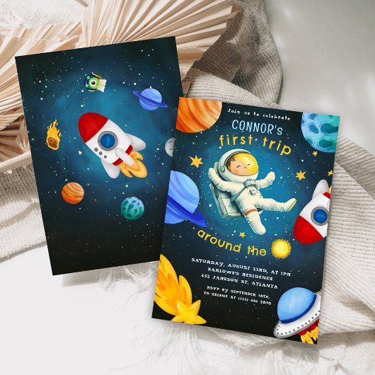 Invitation L'astronaute spatial Rocket Ship Planet Anniversai