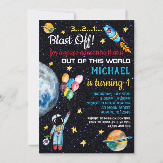 Invitation L'astronaute spatiale Arc-en-ciel lance-roquettes (Devant)