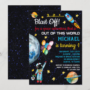 Invitation L'astronaute spatiale Arc-en-ciel lance-roquettes