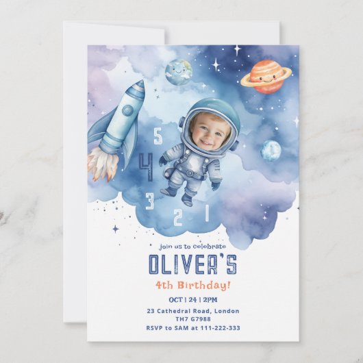 Invitation L'astronaute spatiale compte à rebours pour 4ème a (Devant)