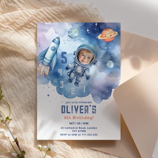 Invitation L'astronaute spatiale compte à rebours pour 5e ann