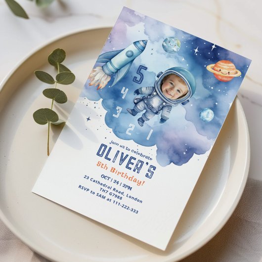 Invitation L'astronaute spatiale compte à rebours pour 5e ann