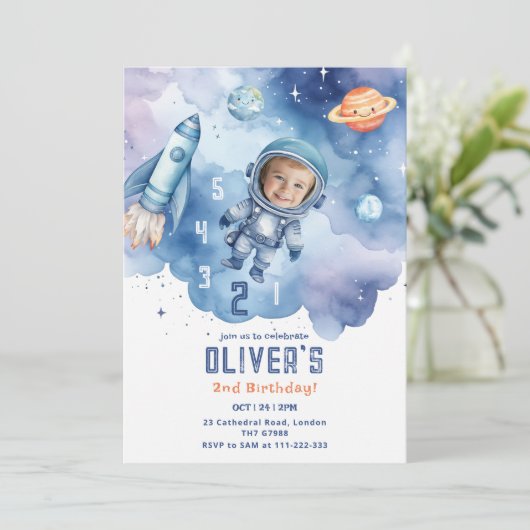 Invitation L'astronaute spatiale compte à rebours pour le 2e  (Debout devant)