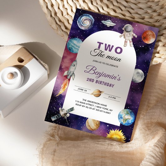 Invitation L'astronaute spatiale Deux La Lune Deuxième Annive