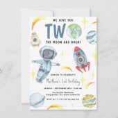 Invitation L'astronaute spatiale Deux lune Anniversaire (Devant)
