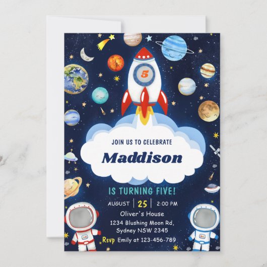 Invitation L'astronaute spatiale n'importe quel âge Anniversa (Devant)