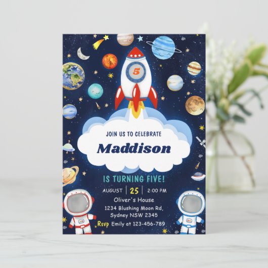 Invitation L'astronaute spatiale n'importe quel âge Anniversa (Debout devant)