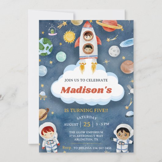 Invitation L'astronaute spatiale n'importe quel âge Anniversa (Devant)