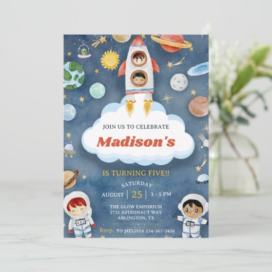 Invitation L'astronaute spatiale n'importe quel âge Anniversa (Debout devant)
