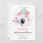 Invitation L'astronaute spatiale Orange Girl First Birthday (Devant)