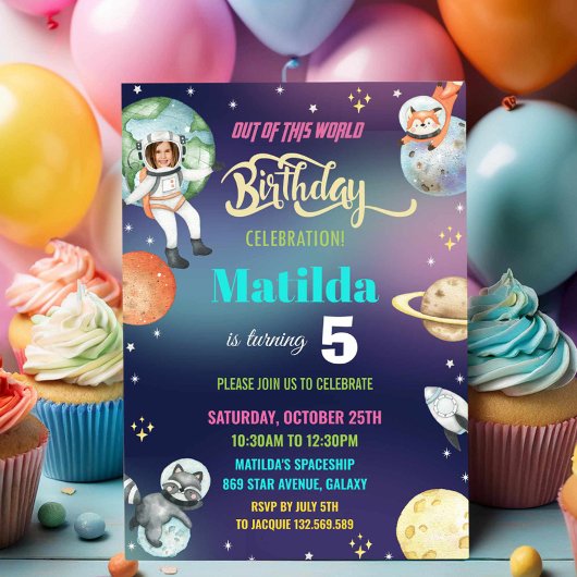 Invitation L'astronaute spatiale Planète une fille photo d'an