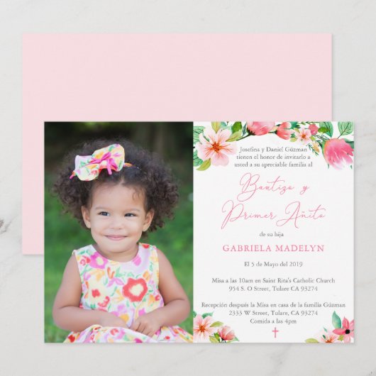 Invitation Latina 1er Anniversaire Baptême Party Couleurs tro (Devant / Derrière)