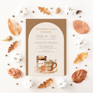 Invitation Latte et Bougie Citrouille Aquarelle pour Thanksgi