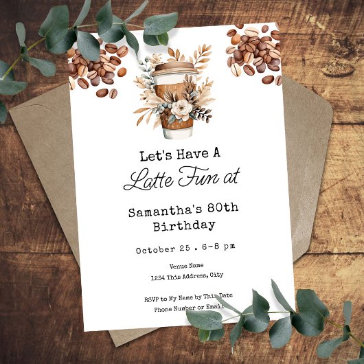 Invitation Latte Fun Coffee 80th Adult Birthday