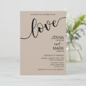 Invitation Latte Mocha Black Love Script Minimalist Wedding (Debout devant)
