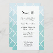 Invitation Latticework bleu, Ombre, Quatrefoil, Sweet 16 (Devant / Derrière)