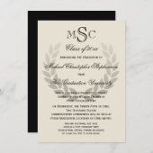 Invitation Laurel Crest Monogram Classic College Graduation (Devant / Derrière)