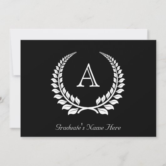 Invitation Laurel Formel Monogramme Noir/Blanc (Devant)