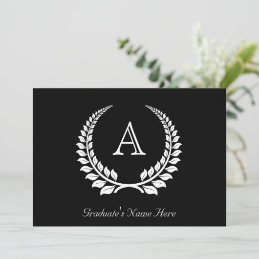 Invitation Laurel Formel Monogramme Noir/Blanc (Debout devant)