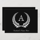 Invitation Laurel Formel Monogramme Noir/Blanc (Devant / Derrière)