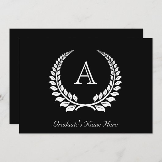 Invitation Laurel Formel Monogramme Noir/Blanc (Devant / Derrière)