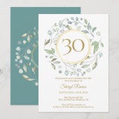 Invitation Laurel Garland Gold Monogram 30e anniversaire (Devant / Derrière)