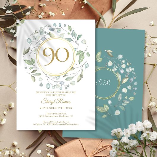 Invitation Laurel Garland Gold Monogram 90e anniversaire