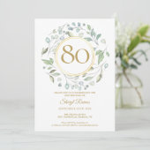 Invitation Laurel Garland Monogramme Or 80e Anniversaire (Debout devant)