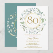 Invitation Laurel Garland Monogramme Or 80e Anniversaire (Devant / Derrière)