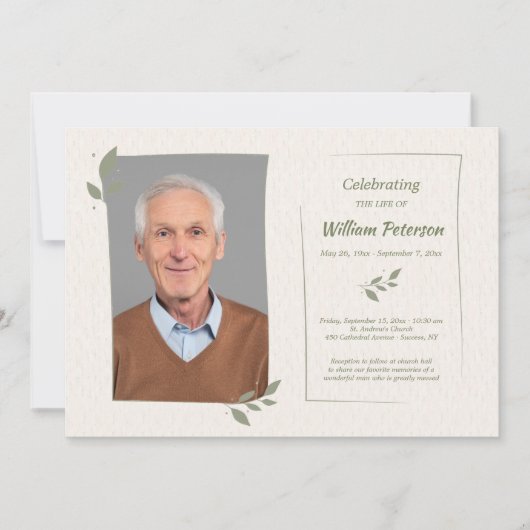 Invitation Laurel Leaf Frame Celebration of Life Card (Devant)