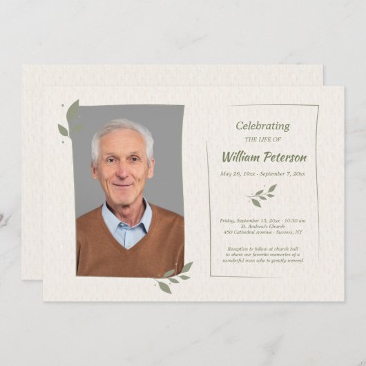 Invitation Laurel Leaf Frame Celebration of Life Card (Devant / Derrière)