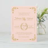 Invitation Laurel Leaf Typographie moderne Blush Gold Mariage (Debout devant)