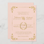 Invitation Laurel Leaf Typographie moderne Blush Gold Mariage (Devant / Derrière)