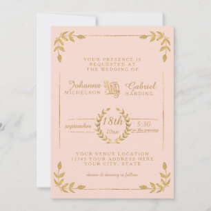 Invitation Laurel Leaf Typographie moderne Blush Gold Mariage