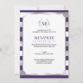 Invitation Laurel Monogrammed Purple et Silver Graduation (Devant)