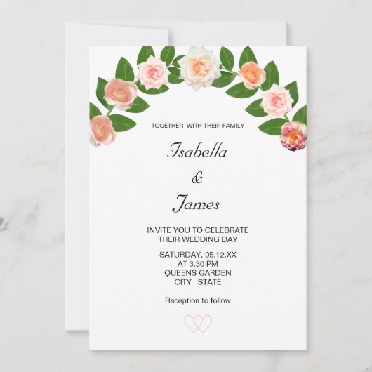 Invitation Laurel & Rose Fleurs Mariage (Devant)
