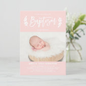Invitation Laurel Wreath Blush Pink Photo Baptême (Debout devant)