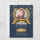 Invitation Laurel Wreath Graduation Photo Marine/Gold ID833 (Devant)
