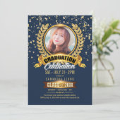 Invitation Laurel Wreath Graduation Photo Marine/Gold ID833 (Debout devant)
