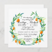 Invitation Laurel Wreath Kumquat Leaf Branch Modern Carré (Devant / Derrière)
