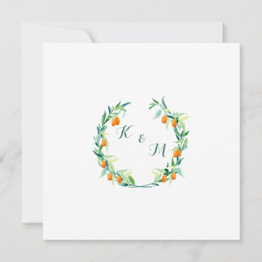Invitation Laurel Wreath Kumquat Leaf Branch Modern Carré (Dos)