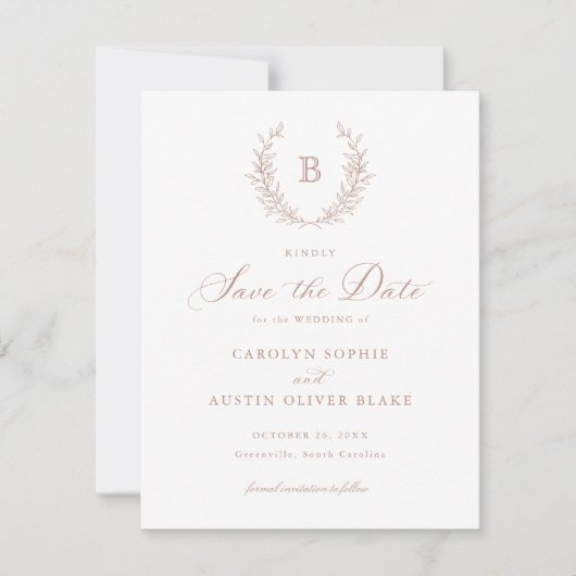Invitation Laurel Wreath Monogram Crest Wedding Enregistrer l (Devant)