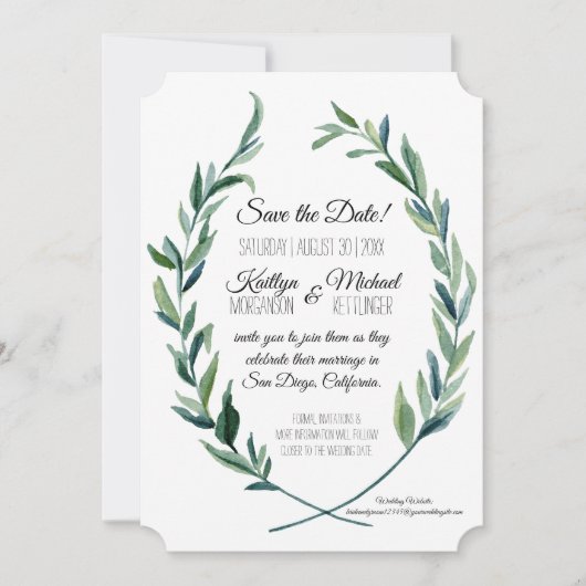 Invitation Laurel Wreath Olive Foliage Photo Enregistrer la d (Devant)